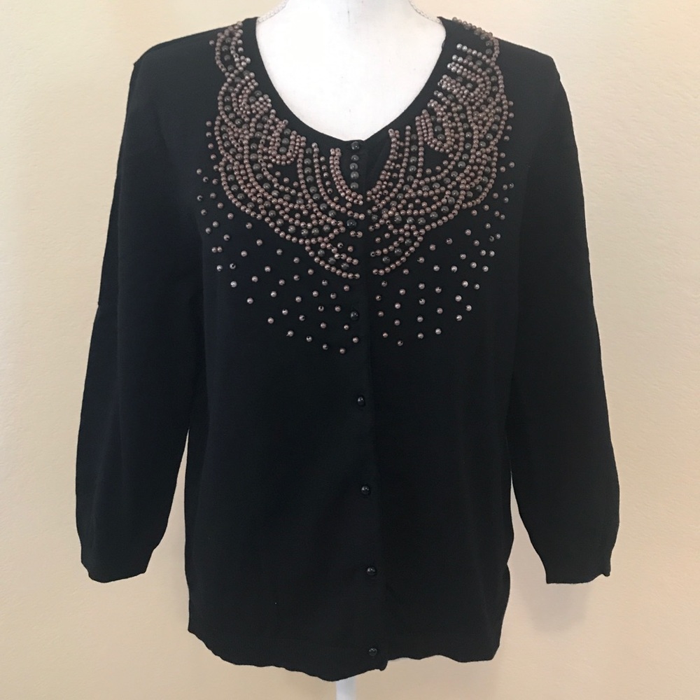 Cable and Gauge Beaded Cardigan Sweater, XL